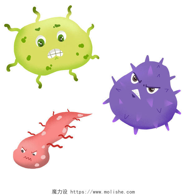 病毒卡通手绘卡通病毒细菌